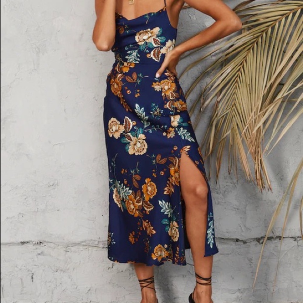 Hello Molly cowl neck floral silky maxi dress